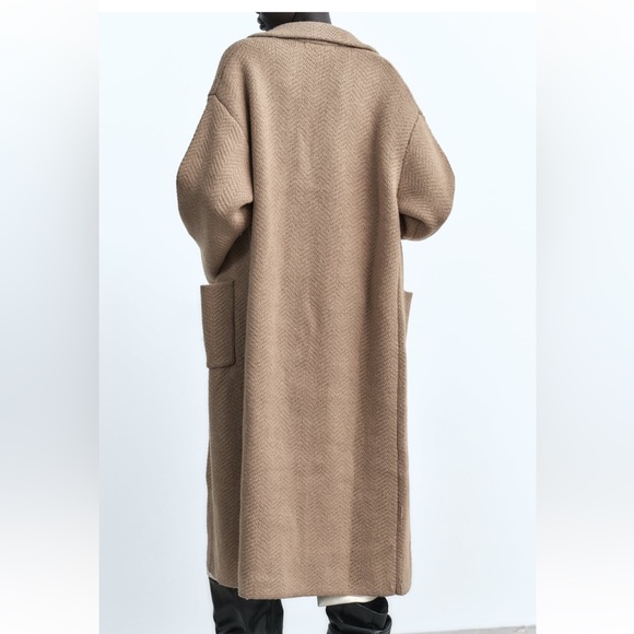 Zara textured long knit coat Taupe/ brown NWT - Picture 5 of 8